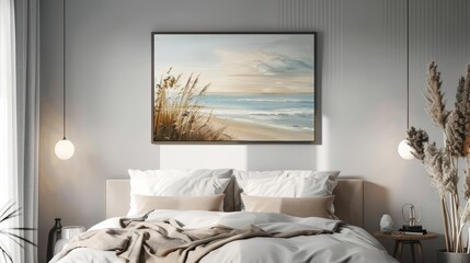 Frame mockup, a serene seascape painting inspires tranquility in any room