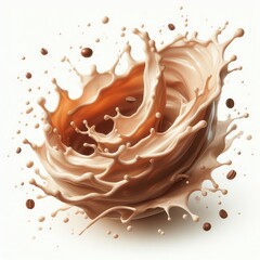 Milk brown coffee liquid splash swirl isolated on a white background