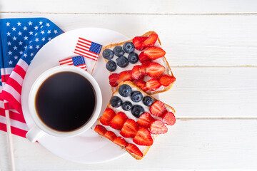 USA patriotic breakfast toasts sandwiches with berry flag decor