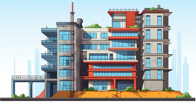 building foundation flat design side view engineering principles cartoon drawing Splitcomplementary color scheme