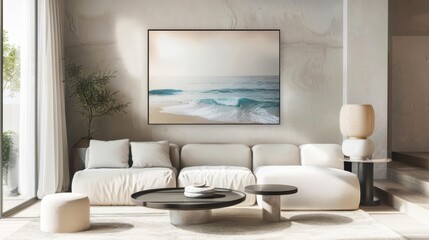 Frame mockup, this artwork transports viewers to a peaceful seaside retreat within their home