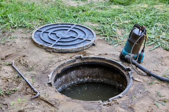 Sewage submersible pump for pumping wastewater containing fecal matter near septic tank.