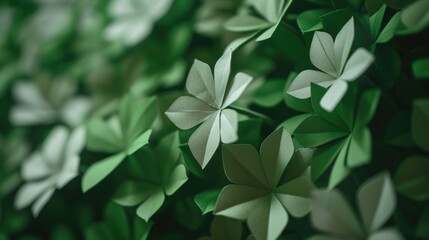 Fototapeta premium A close up of green leaves with a white flower in the center. Concept of serenity and calmness, as the delicate white flower stands out against the lush green background