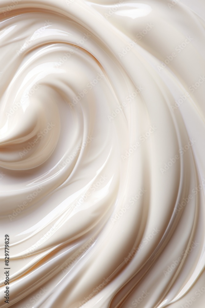 Poster a swirl of white cream, which appears to be a type of lotion. the cream is spread out in a circular 