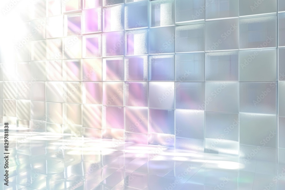 Aufkleber a wall of white tiles with a rainbow effect. the tiles are arranged in a grid pattern. the wall is i