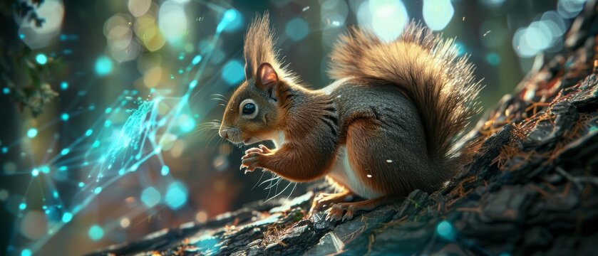 The squirrel chattered noisily from its perch in the tree