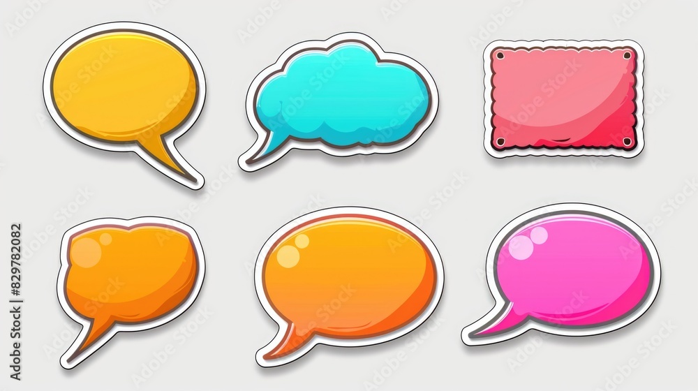 Aufkleber a set of colorful speech bubbles and a square sign. the image conveys a playful and creative atmosph