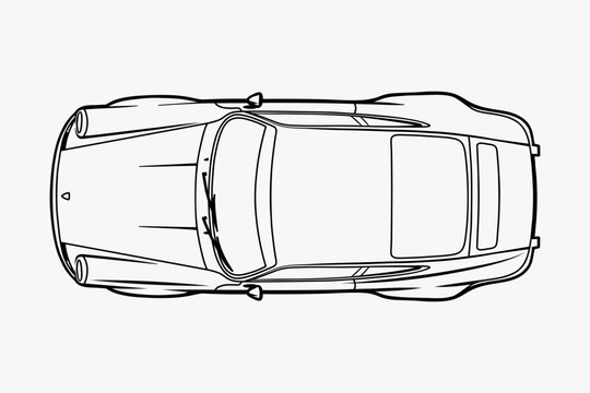 Hand drawn car outline vector image. Vehicle art. Top view.