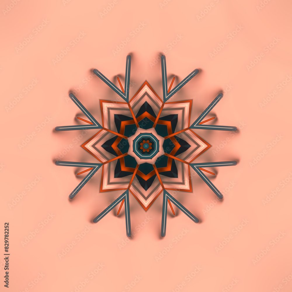 Aufkleber abstract pattern in the shape of a stylized star made of orange and green sticks and lines. 3d rende