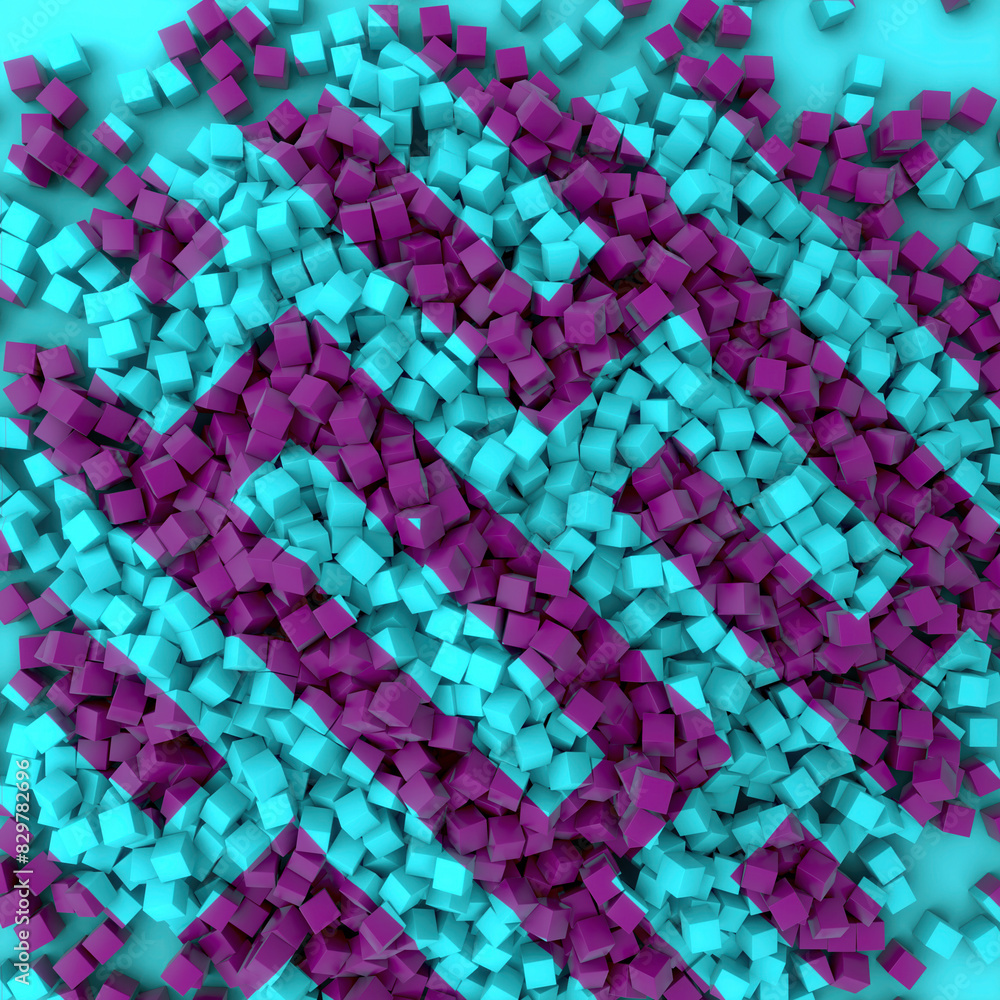 Poster Digital illustration of a pattern consisting of many small three-dimensional cubes. 3d rendering