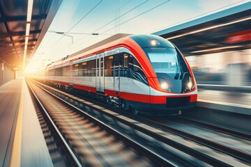 Naklejka premium Effortless grace high speed train signifies progress in transportation technology