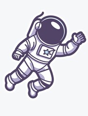 A cartoon astronaut is flying through space with a star on his helmet