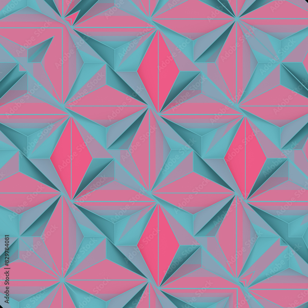 Poster A mesmerizing geometric pattern of pink and blue polygons. 3d rendering illustration