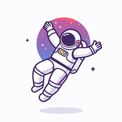 A cartoon astronaut is jumping in the air with his arms outstretched
