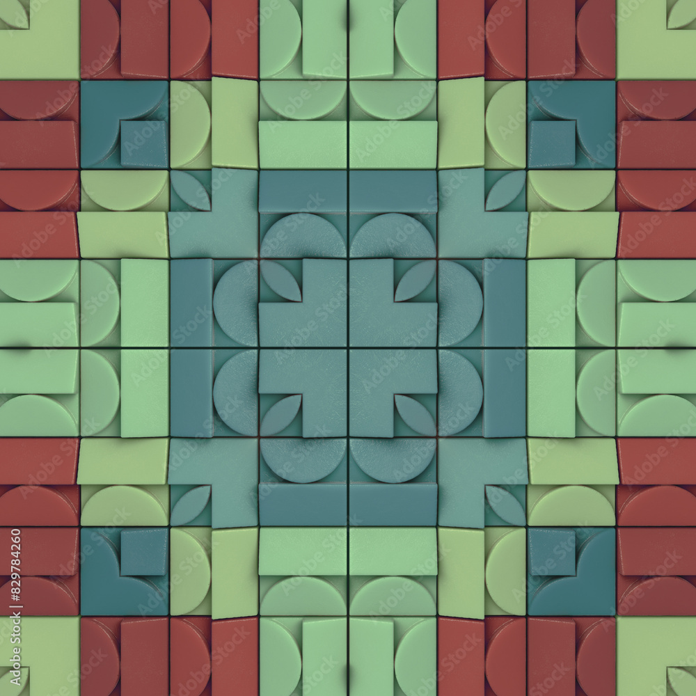 Poster Digital illustration of a mosaic pattern of geometric shapes. 3d rendering