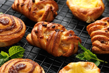 Mini danish pastry selection. Maple pecan plaits, cinnamon swirls and vanilla creme crowns