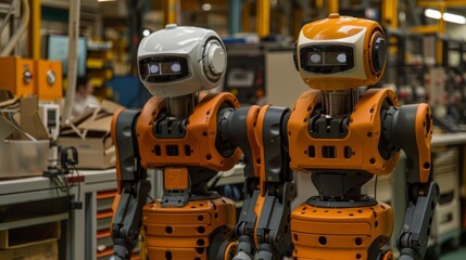 AI-powered robots improve factory productivity and safety by working alongside humans on the factory floor, Created with Generative AI.