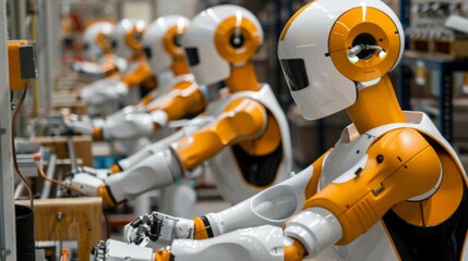 AI-powered robots boost factory productivity and safety by collaborating with humans on the manufacturing floor, Created with Generative AI.