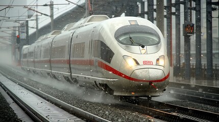 Fototapeta premium The swift elegance of a high speed train a modern emblem of efficient transportation