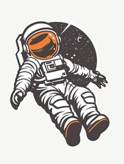 A cartoon astronaut is floating in space with a starry background