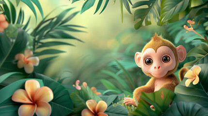 Naklejka premium Cute Cartoon Monkey Banner with Room for copy