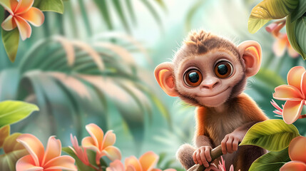 Cute Cartoon Monkey Banner with Room for copy