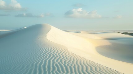 Lencois Maranhenses. A dazzling landscape of dunes and rain lakes. Natural rainwater pool in white sand desert. Nature and travel concept.