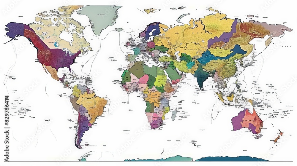 Poster develop a world map focusing on the distribution of major languages spoken globally. use different c