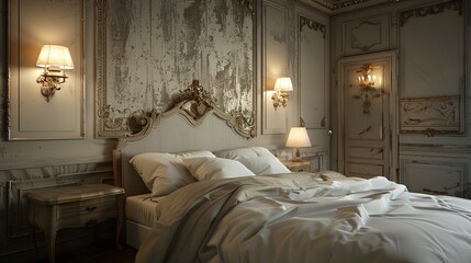 Bedroom luxury interior design with bed and lamps