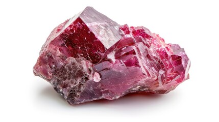 Obraz premium Rough Ruby Crystal Specimen on White Background