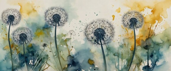 abstract watercolor painting of dandelions, wallpaper 