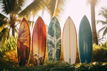 Surfing board at the beach summer beautiful day weekend vacation time Generative AI picture