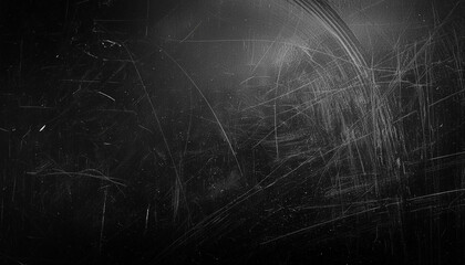 Black grunge scratched background, old film effect, dusty scary texture; space for text or design