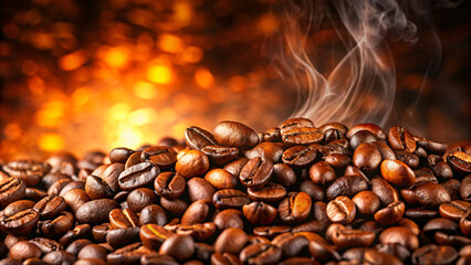 A close-up of roasted brown coffee beans