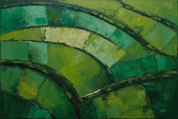 green oil painting abstract fields top view background, textured lands, eco wallpaper
