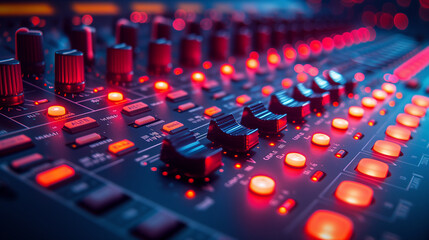 Professional sound studio scene Sophisticated professional mixing console, live broadcast, music...