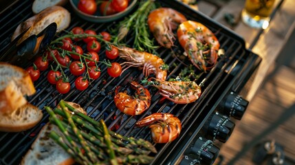 grilled seafood and vegetables
