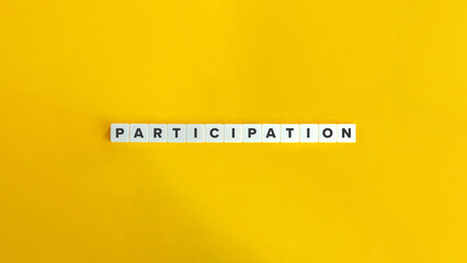 Participation Buzzword. Text on Block Letter Tiles on Yellow Background. Minimalist Aesthetics.
