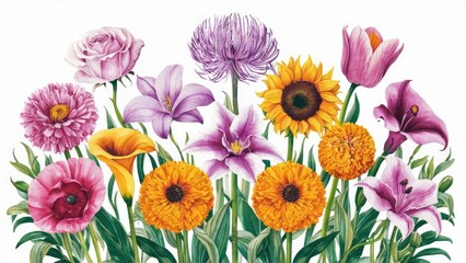 Assorted Floral Arrangement Illustration