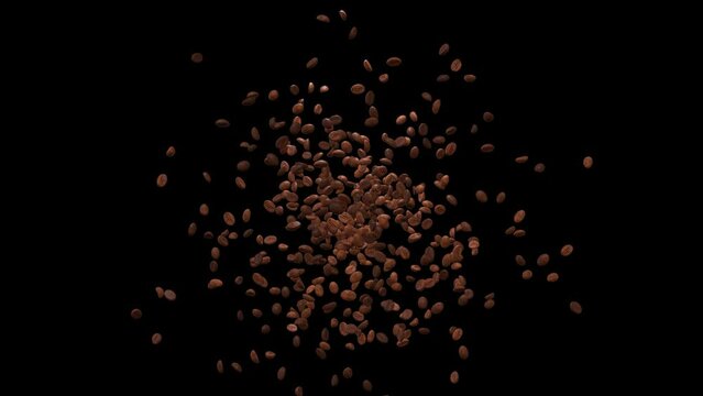 ローストされたコーヒー豆の散乱、4Kシームレスアニメーション　背景透過