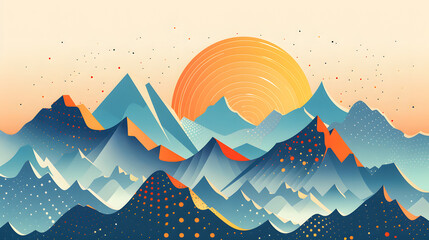 Abstract mountain background in geometrical shapes with dots and lines