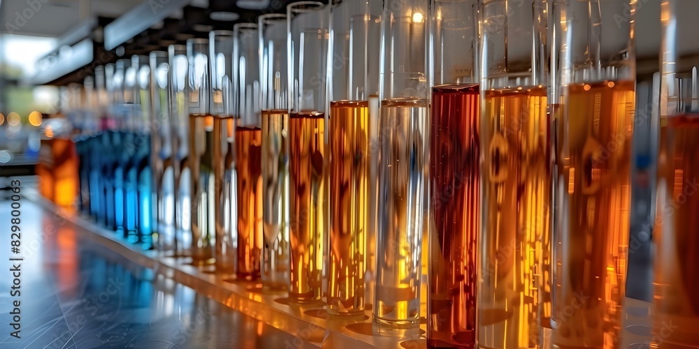 Poster closeup shot of test tubes with colorful liquids in a science lab. concept science experiments, labo
