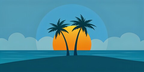 Obraz premium trees on the beach Illustration of palm trees, sea and sand with sky. summer illustrations for the opening album, letter, background wallpaper, collage, art