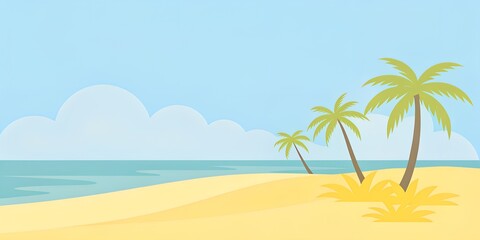 Fototapeta premium beach background Illustration of palm trees, sea and sand with sky. summer illustrations for the opening album, letter, background wallpaper, collage, art
