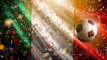 A festive soccer ball with a Italy flag on the background of the stadium