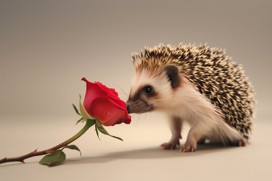 hedgehog smells a rose