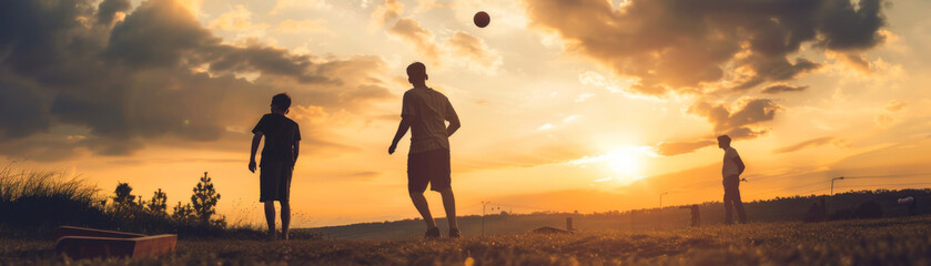sunset corn hole tournament close up, focus on, copy space, warm tones, Double exposure silhouette with sky