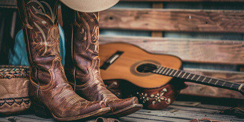 Western Cowboy Gear: Boots, Hat, and Rope