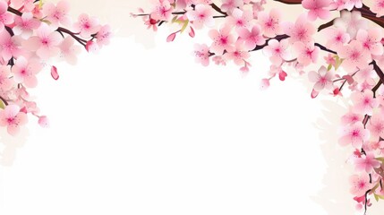 Frame of Sakura Cherry Blossoms Spring flower of Japan white background