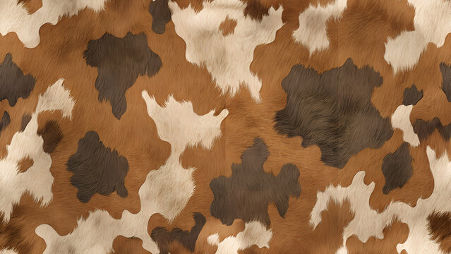 seamless cowhide pattern in brown and white shades, resembling natural animal skin